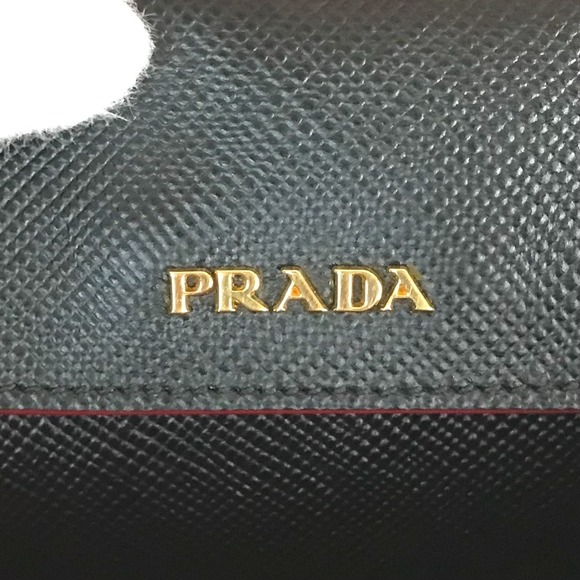 Prada Double Tote Bag Leather Shoulder Bag Black Red - Picture 3 of 16